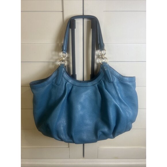 Coach Lily(2017) Teal Blue Pebbled Leather Handbag Purse Shoulder Bag - Picture 2 of 12